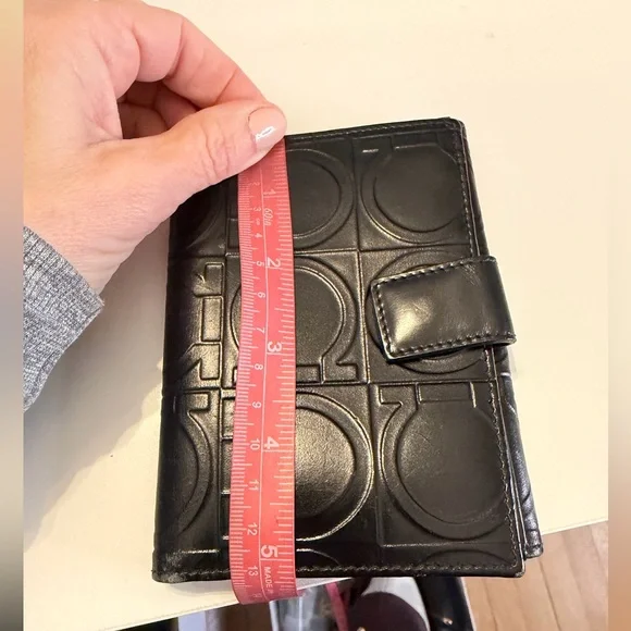 Salvatore Ferragamo Gancini Black Embossed Bifold Leather Wallet